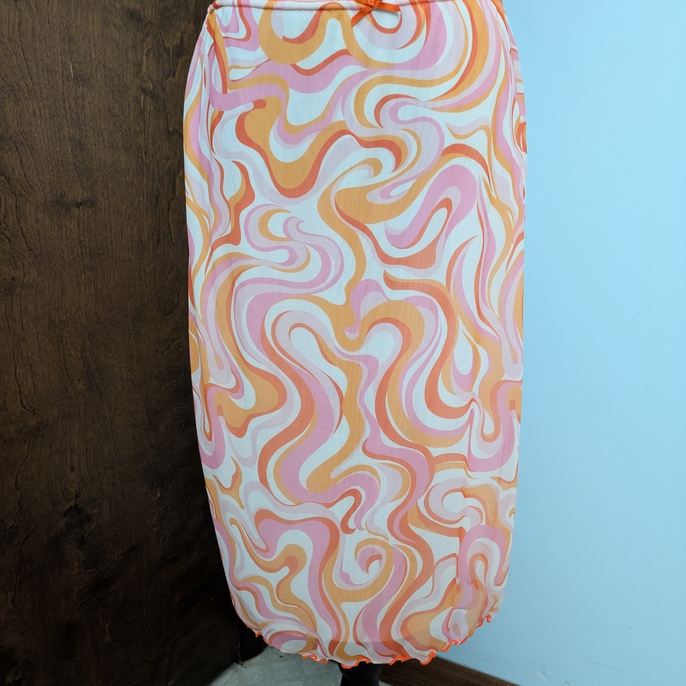 Divided Vibrant Pink and Orange Midi Skirt